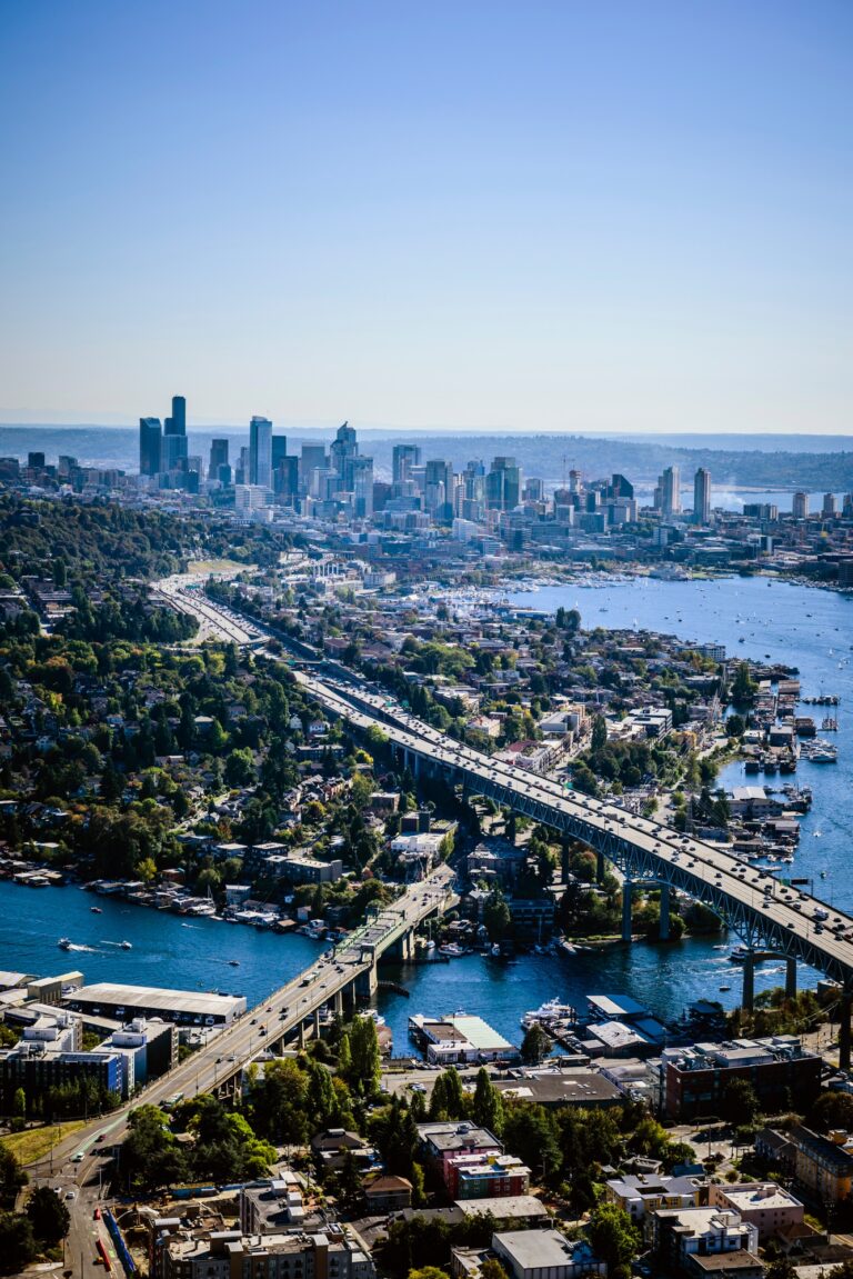 Aerial view of Seattle cityscape, Washington, United States